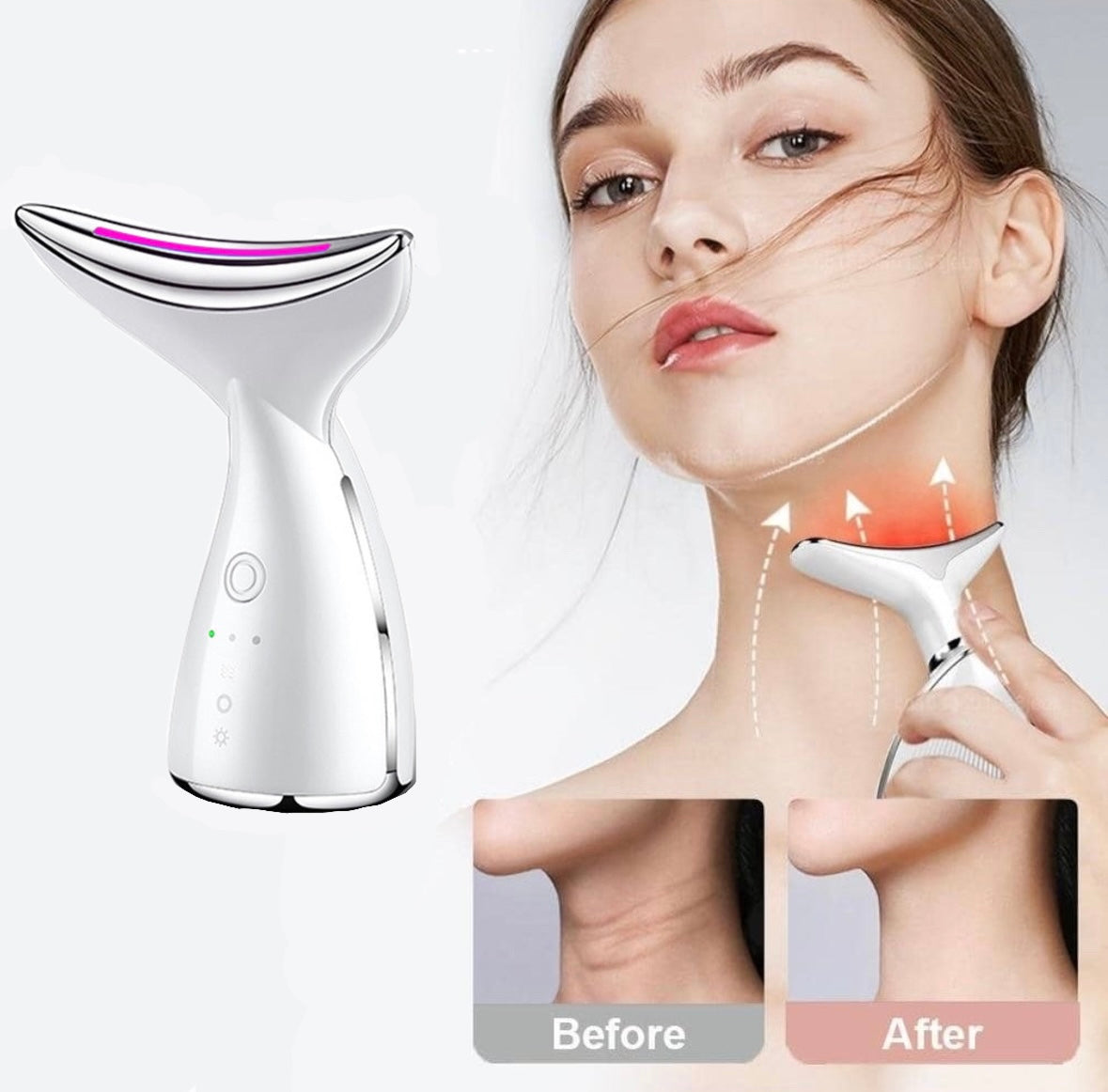 EMS Microcurrent Neck Face Beauty Device With 3 Colors LED Photon Therapy Skin Tighten Reduce Double Chin Face Lifting Devices